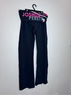 Joshua Perets Y2K Black fold yoga wide legs Leggings graphic Waistband sz XL